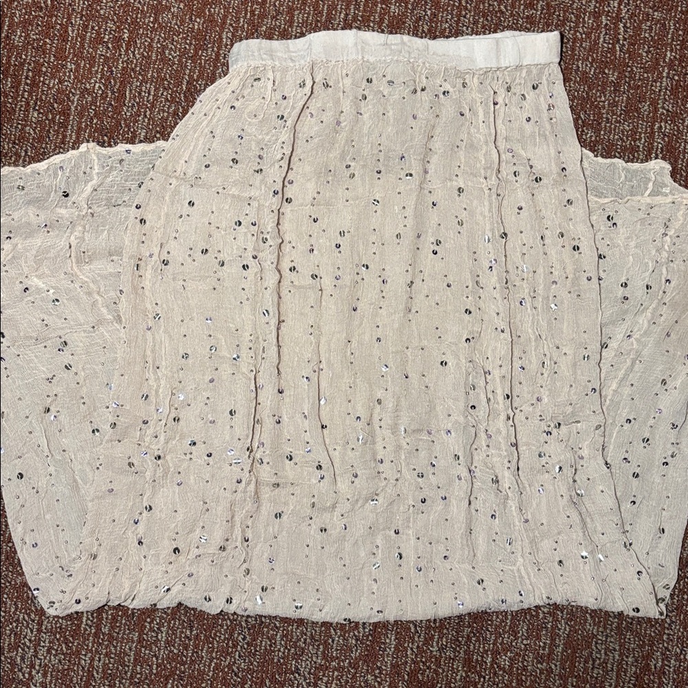 Chan Luu Cream pink Maxi Skirt with Subtle Sparkle sequin beaded sheer layering
